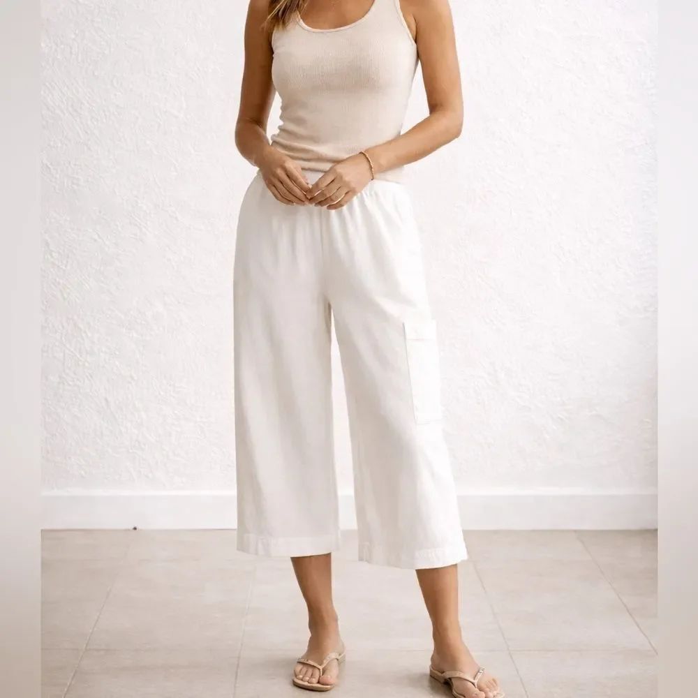 Planet by Lauren G White Wide Leg Lounge Gaucho Pants Pima Cotton Size 14-16